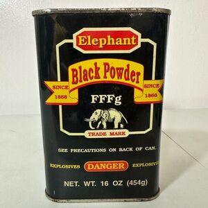 Vintage Elephant Brand Black Powder 16oz. Tin (EMPTY, missing cap).